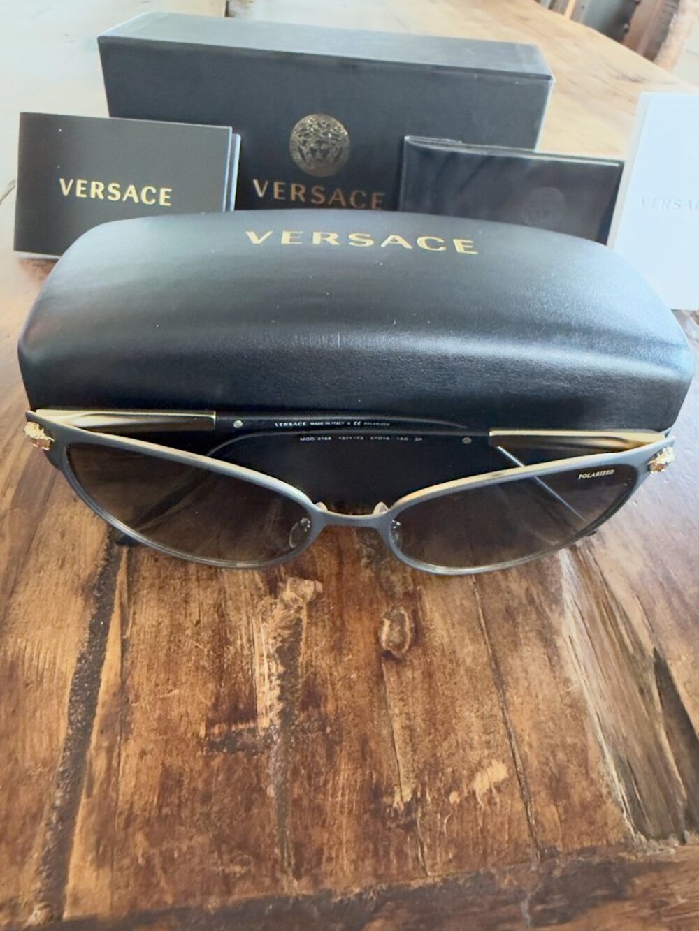 Versace VE2168 1377/T3 Polarized Sunglasses Black Gold + Box Case and Cloth - Picture 5 of 10